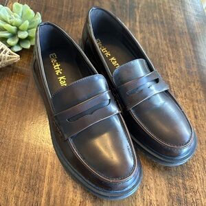 Electric Karma | "Penny Lane" Brown Faux Leather Penny Loafers, Size 7.5